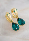 Snake Crystal Drop Dangle Earrings, Emerald Green Crystal Gold Huggie Earrings, Gold Snake Earrings, Everyday Earrings, Hoop Green Earrings