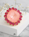 Pink Red Cocktail Crystal Ring, Hot Pink Statement Crystal Ring, Statement Pink Crystal Ring, Adjustable Cocktail Pink Ring, Gift For