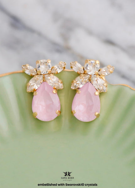 Powder Pink Bridal Stud Crystal Earrings, Light Pink Earrings, Patel Pink Wedding Earrings, Gift For Her, Bridesmaids Gifts, Pink Studs