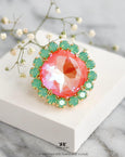 Orange Green Cocktail Crystal Ring, Green Orange Statement Crystal Ring, Statement Crystal Ring, Adjustable Cocktail Orange Ring, Gift For