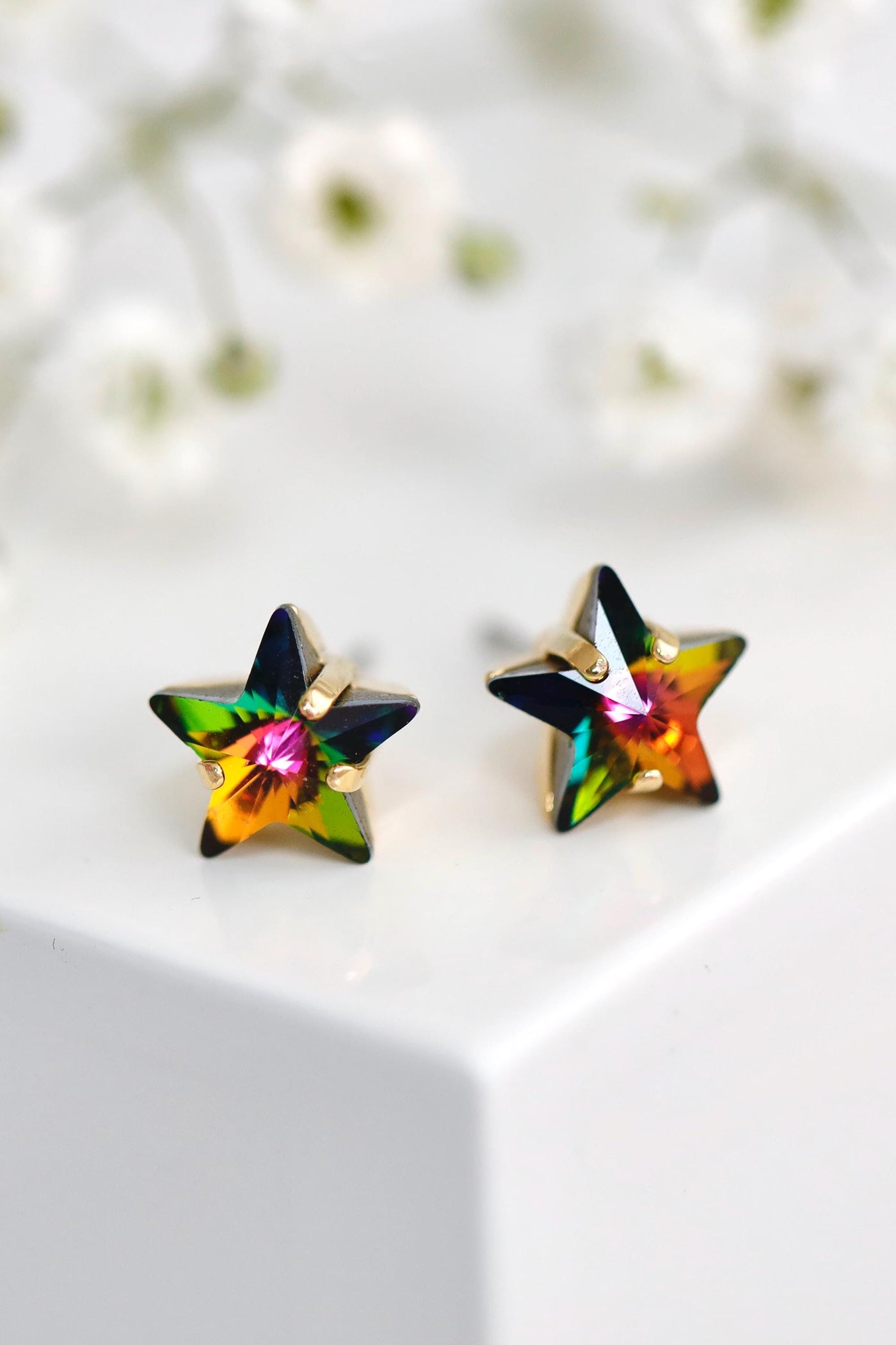 Star Stud Earrings 10mm Vitrail Crystal, Multi Color Embellished with Swarovski Star Crystals Earrings, Rainbow Crystal Studs, Gift for Her