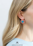 Blue Pink Crystal Earrings, Pink Blue Flower Drop Earrings, Blue Crystal Lever Back Earrings, Gift For Her, Bridesmaids Jewelry