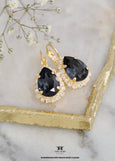 Black Gold Earrings, Black Crystal Drop Earrings, Black Lever Back Embellished with Swarovski Crystals Earrings, Bridesmaids Earrings