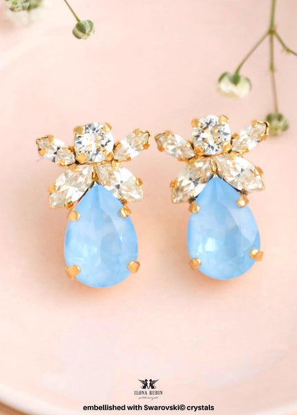 Powder Blue Bridal Stud Crystal Earrings, Light Blue Earrings, Powder Blue Wedding Earrings, Gift For Her, Bridesmaids Gifts, Blue Studs