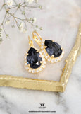 Black Gold Earrings, Black Crystal Drop Earrings, Black Lever Back Embellished with Swarovski Crystals Earrings, Bridesmaids Earrings
