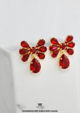 Red Crystal Bow Dangle Earrings, Swarovski Embellished Red Ruby Drop Earrings, Bridal Scarlet Statement Chandelier Earrings, Gift for Her