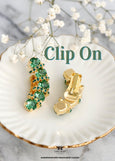 Green Crystal Clip On Earrings, Handmade Eirinite Green Clip On Ear Crawlers, Gift for Her, Crystal Gold Green Ear Climber, Clip On Earrings