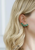 Green Crystal Clip On Earrings, Handmade Eirinite Green Clip On Ear Crawlers, Gift for Her, Crystal Gold Green Ear Climber, Clip On Earrings