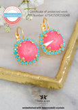 Pink Turquoise Crystal Lever Back Drop Earrings, Pink Dahlia Swarovski Embellished Crystal Earrings, Pink Dahlia Drop Crystal Earrings