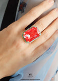 Red Crystal Cocktail Ring, Poppy Red Statement Crystal Ring, Statement Hot Red Crystal Ring, Adjustable Cocktail Red Ring