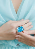 Blue Crystal Cocktail Ring, Blue Teal Statement Crystal Ring, Statement Teal Blue Crystal Ring, Adjustable Cocktail Red Ring