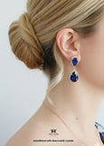 Dark Sapphire Long Earrings, Dark Blue Sapphire Chandelier Earrings. Dark Blue Bridal Chandelier Embellished with Swarovski Crystal Earrings