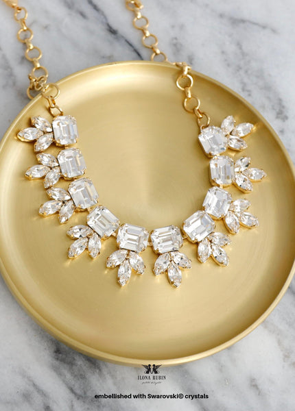 Statment Crystal Necklace, Bridal Emerald Cut Choker Necklace, Bridal Crystal Necklace, Bridal Statement Necklace, Crystal Choker Necklace