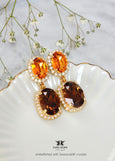 Brown Orange Chandelier Earrings, Autumn Crystal Earrings, Fall Wedding Jewelry, Smoked Topaz Brown Crystal Statement Drop Earrings.