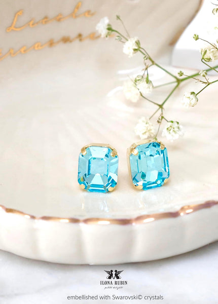 Light Blue Stud Earrings, Bridal Blue Aquamarine Crystal Stud Earrings, Bridesmaids Blue Earrings, Bridal Blue Studs, Gift For Her