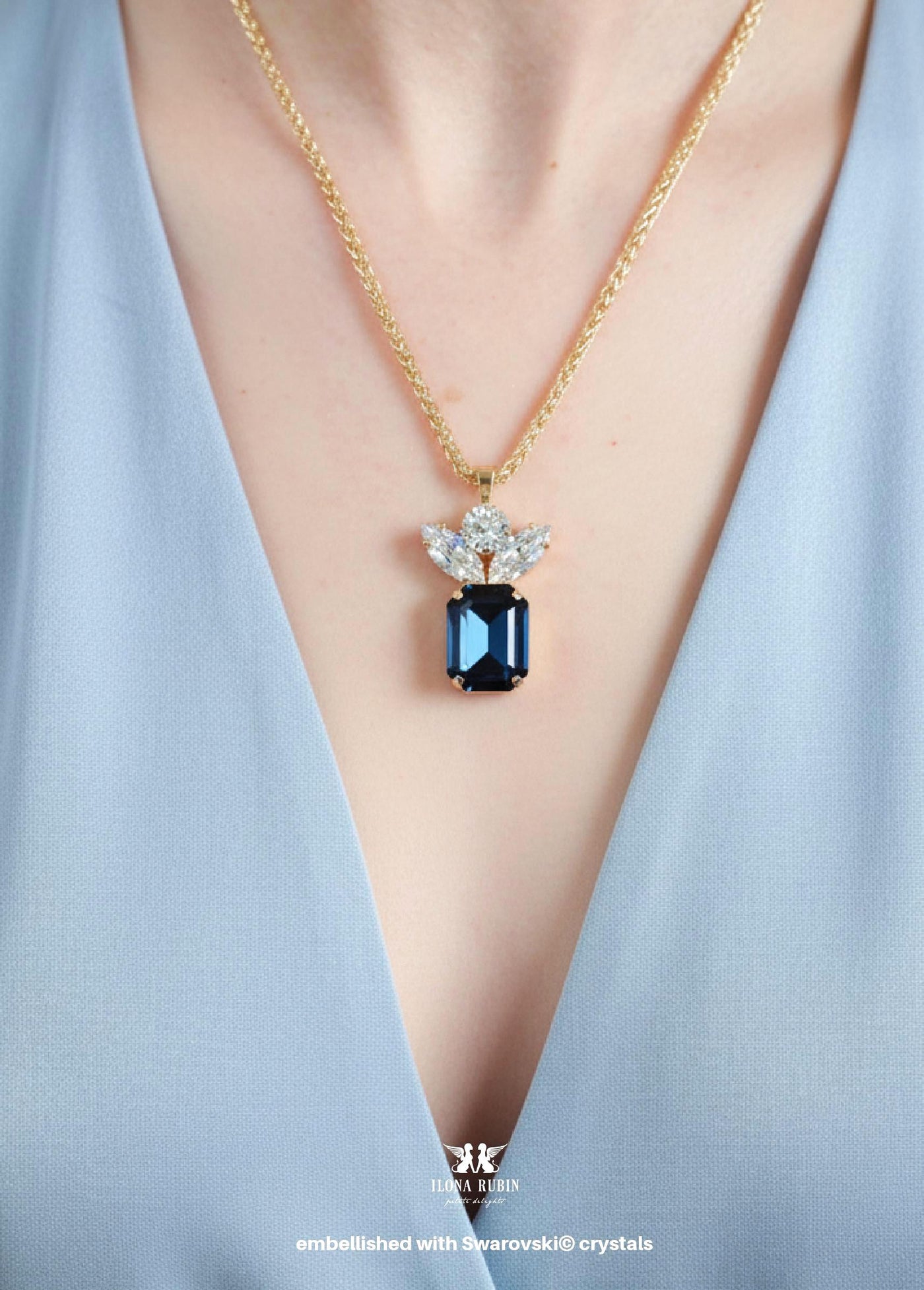 Navy Blue Crystal Necklace, Sapphire Blue Bridal Necklace, Dark Blue Long Necklace, Necklace Embellished with Swarovski Crystals
