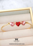 Pink Red Heart Crystal Bracelet, Light Rose Heart Bracelet, Pink Crystal Bangle, Gift For Her, Bridal Pink Bracelet, Red Heart Bracelet