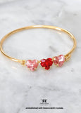 Pink Red Heart Crystal Bracelet, Light Rose Heart Bracelet, Pink Crystal Bangle, Gift For Her, Bridal Pink Bracelet, Red Heart Bracelet