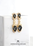 Black Crystal Dangle Earrings, Swarovski Embellished Black Chandelier Drop Earrings, Bridal Black Chandelier Earrings, Gift for Her