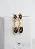 Black Crystal Dangle Earrings, Swarovski Embellished Black Chandelier Drop Earrings, Bridal Black Chandelier Earrings, Gift for Her