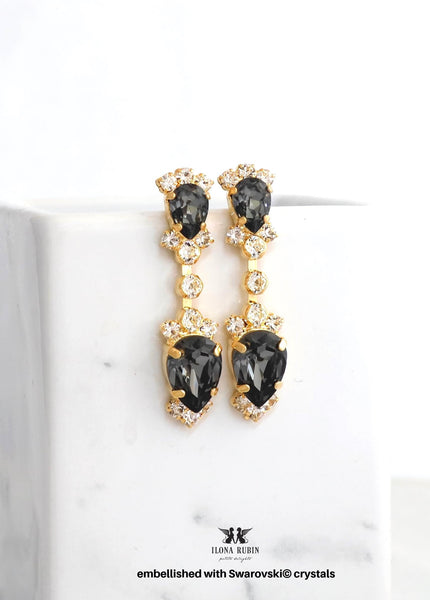 Black Crystal Dangle Earrings, Swarovski Embellished Black Chandelier Drop Earrings, Bridal Black Chandelier Earrings, Gift for Her