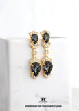 Black Crystal Dangle Earrings, Swarovski Embellished Black Chandelier Drop Earrings, Bridal Black Chandelier Earrings, Gift for Her