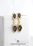 Black Crystal Dangle Earrings, Swarovski Embellished Black Chandelier Drop Earrings, Bridal Black Chandelier Earrings, Gift for Her