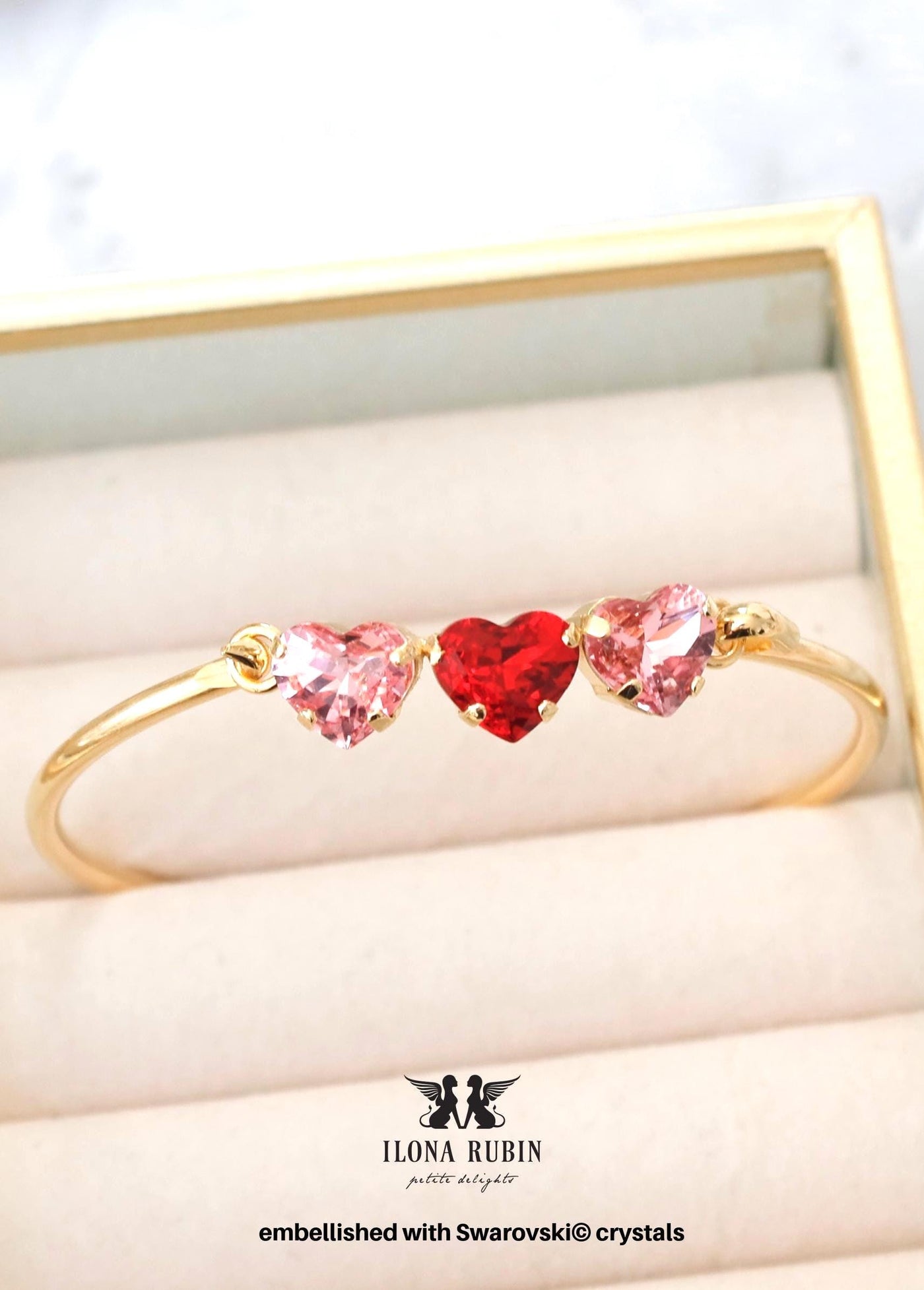 Pink Red Heart Crystal Bracelet, Light Rose Heart Bracelet, Pink Crystal Bangle, Gift For Her, Bridal Pink Bracelet, Red Heart Bracelet