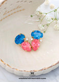 Blue Pink Crystal Earrings, Blue Lagoon Dahalia Pink Stud Earrings, Swarovski Embellished Jewelry, Bridesmaids Gift, Elegant Gift for Her
