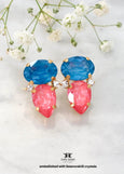 Blue Pink Crystal Earrings, Blue Lagoon Dahalia Pink Stud Earrings, Swarovski Embellished Jewelry, Bridesmaids Gift, Elegant Gift for Her