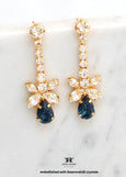 Navy Blue Crystal Dangle Earrings, Blue Navy Drop Bridal Earrings, Bridal Dark Blue Delicate Small Chandelier Crystal Earrings, Gift for Her