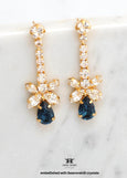Navy Blue Crystal Dangle Earrings, Blue Navy Drop Bridal Earrings, Bridal Dark Blue Delicate Small Chandelier Crystal Earrings, Gift for Her