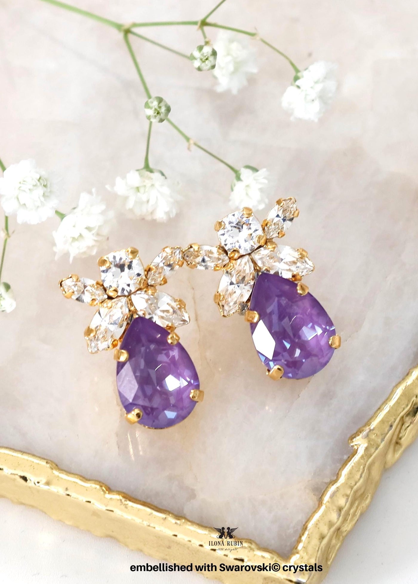Purple Violet Stud Crystal Earrings, Purpel Embellished Swarovski Crystal Earrings, Purple Bridal Wedding Crystal Earrings, Gift For Her