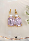 Lilac Purple Crystal Earrings, Light Purple Crystal Bridal Earrings, Pearl Light Violet Drop Earrings, Bridesmaids Earrings, Gift For Her.