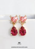 Pink Fuchsia Crystal Dangle Heart Earrings, Swarovski Embellished Pink Heart Drop Earrings, Bridal Pink Chandelier Earrings, Gift for Her
