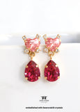 Pink Fuchsia Crystal Dangle Heart Earrings, Swarovski Embellished Pink Heart Drop Earrings, Bridal Pink Chandelier Earrings, Gift for Her