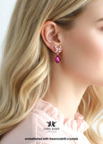 Pink Fuchsia Crystal Dangle Heart Earrings, Swarovski Embellished Pink Heart Drop Earrings, Bridal Pink Chandelier Earrings, Gift for Her