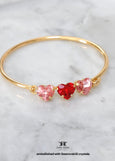 Pink Red Heart Crystal Bracelet, Light Rose Heart Bracelet, Pink Crystal Bangle, Gift For Her, Bridal Pink Bracelet, Red Heart Bracelet