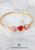 Pink Red Heart Crystal Bracelet, Light Rose Heart Bracelet, Pink Crystal Bangle, Gift For Her, Bridal Pink Bracelet, Red Heart Bracelet