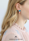 Blue Pink Crystal Earrings, Blue Lagoon Dahalia Pink Stud Earrings, Swarovski Embellished Jewelry, Bridesmaids Gift, Elegant Gift for Her