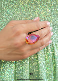 Orange Cocktail Crystal Big Ring, RARE Astral Pink Crystal Statement Ring, Burnt Orange Cocktail Ring, Oversized Rhinestone Cocktail Ring