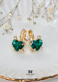 Emerald Green Crystal Drop Earrings, Heart Earrings, Dark Green Small Droplets, Emerald Wedding Bridesmaids Jewelry, Embellished Swarovski.