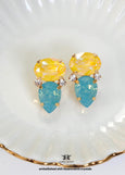 Yellow Green Crystal Stud Earrings Embellished With Swarovski Crystals, Neon Yellow and Green Opal Earrings, Handmade Earrings