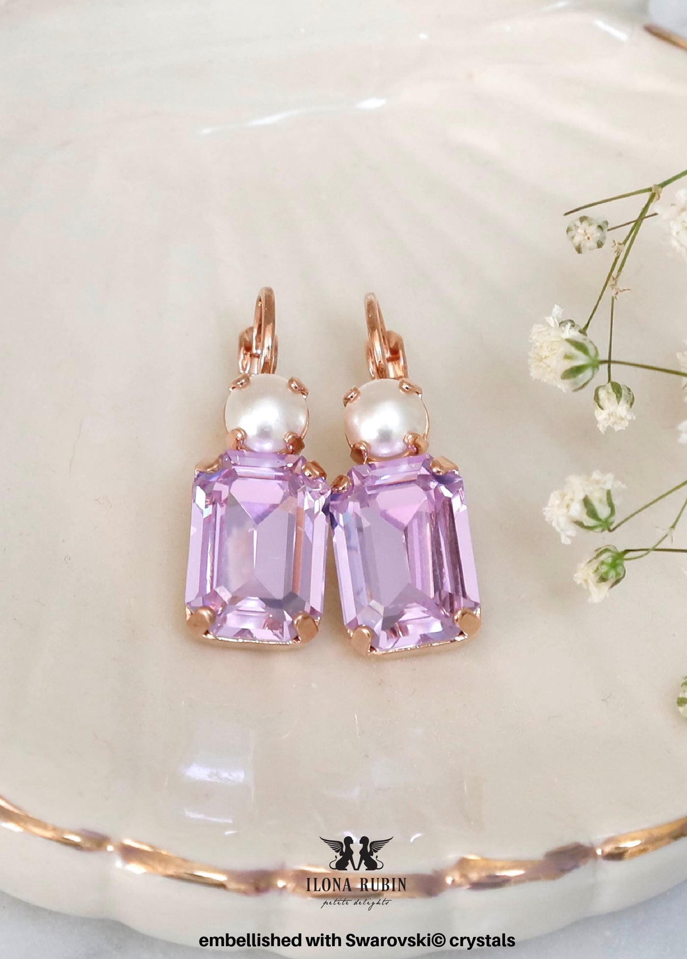 Lilac Purple Crystal Earrings, Light Purple Crystal Bridal Earrings, Pearl Light Violet Drop Earrings, Bridesmaids Earrings, Gift For Her.