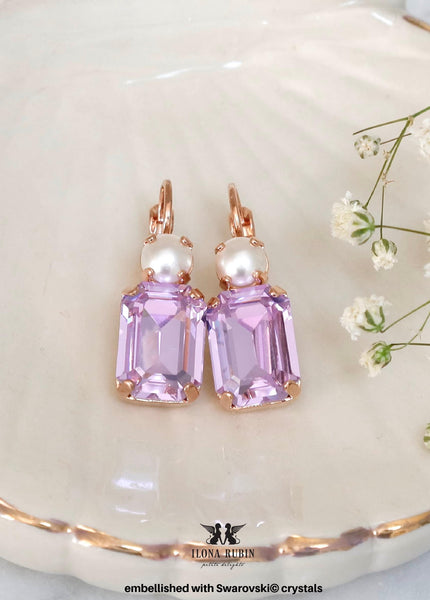 Lilac Purple Crystal Earrings, Light Purple Crystal Bridal Earrings, Pearl Light Violet Drop Earrings, Bridesmaids Earrings, Gift For Her.