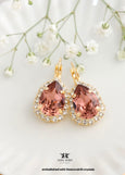 Blush Rose Pear Lever Back Embellished Swarovski Crystals Earrings, Blush Teardrop Crystal Drop, Earrings, Bridesmaids Blush Earrings
