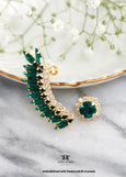 Emerald Green climbing Earrings, Dark Emerald Green Ear crawlers earrings, Emerald Green Wedding Jewelry, Ear Sweep Earrings