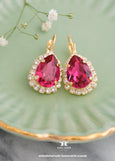 Fuchsia Pink Crystal Tear Drop Earrings, Dark Pink Embellished Swarovski Crystals Earrings, Fuchsia Pink Crystal Jewelry, Bridesmaids Gifts