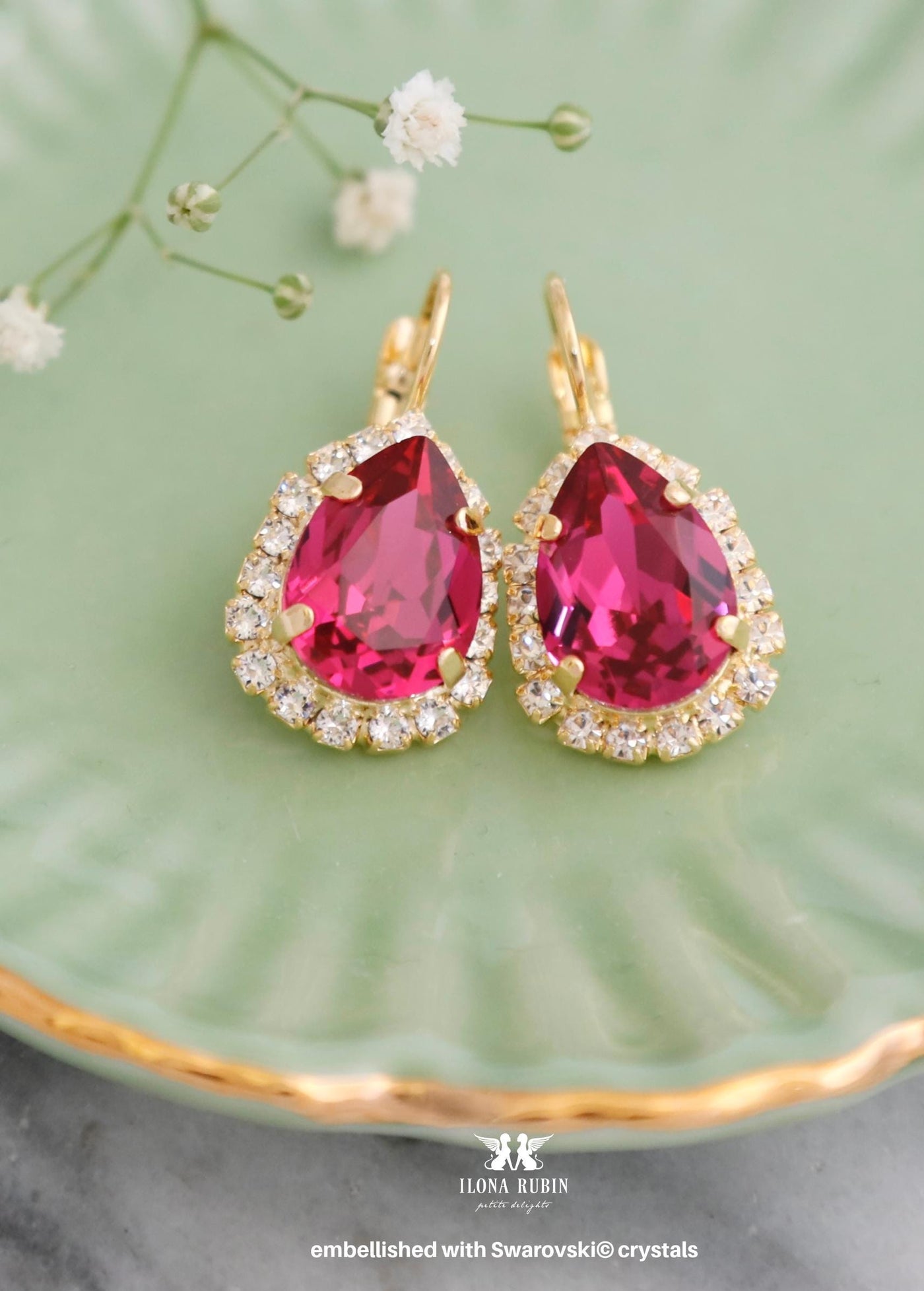 Fuchsia Pink Crystal Tear Drop Earrings, Dark Pink Embellished Swarovski Crystals Earrings, Fuchsia Pink Crystal Jewelry, Bridesmaids Gifts