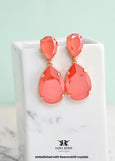 Coral Statement Long Earrings, Light Coral Chandelier Earrings, Salmon Color Crystal Earrings, Light Coral Oversized Earrings, Gift For Her